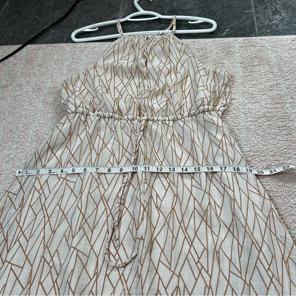 Elizabeth Crosby Midi Dress Keyhole Bust Cream Burnt Orange Spring Size Medium - Picture 7 of 9